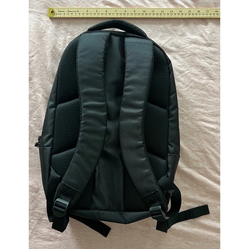 Black Ballistic Nylon Laptop Backpack Red Accent Zip Padded Commuter Bag 18in
